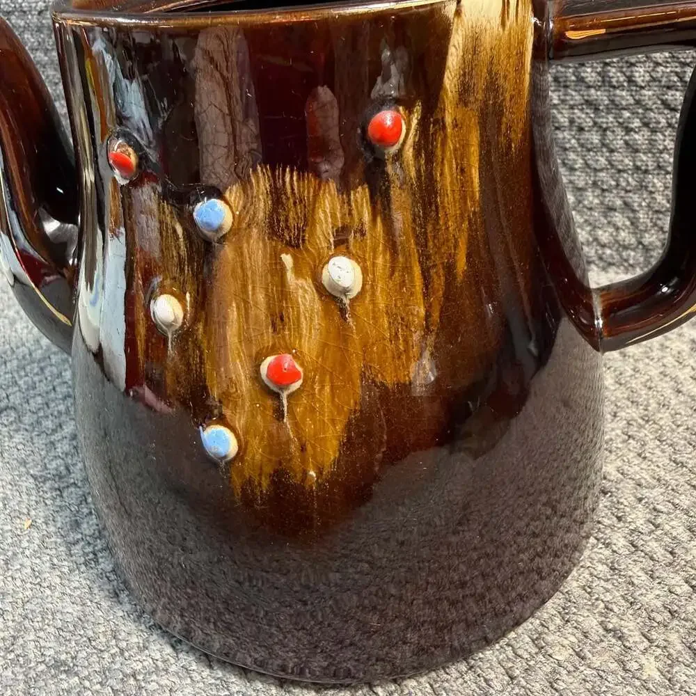 Vintage 1950's Tilso Japan Brown Handpainted Teapot Gold Metallic Rim Brown